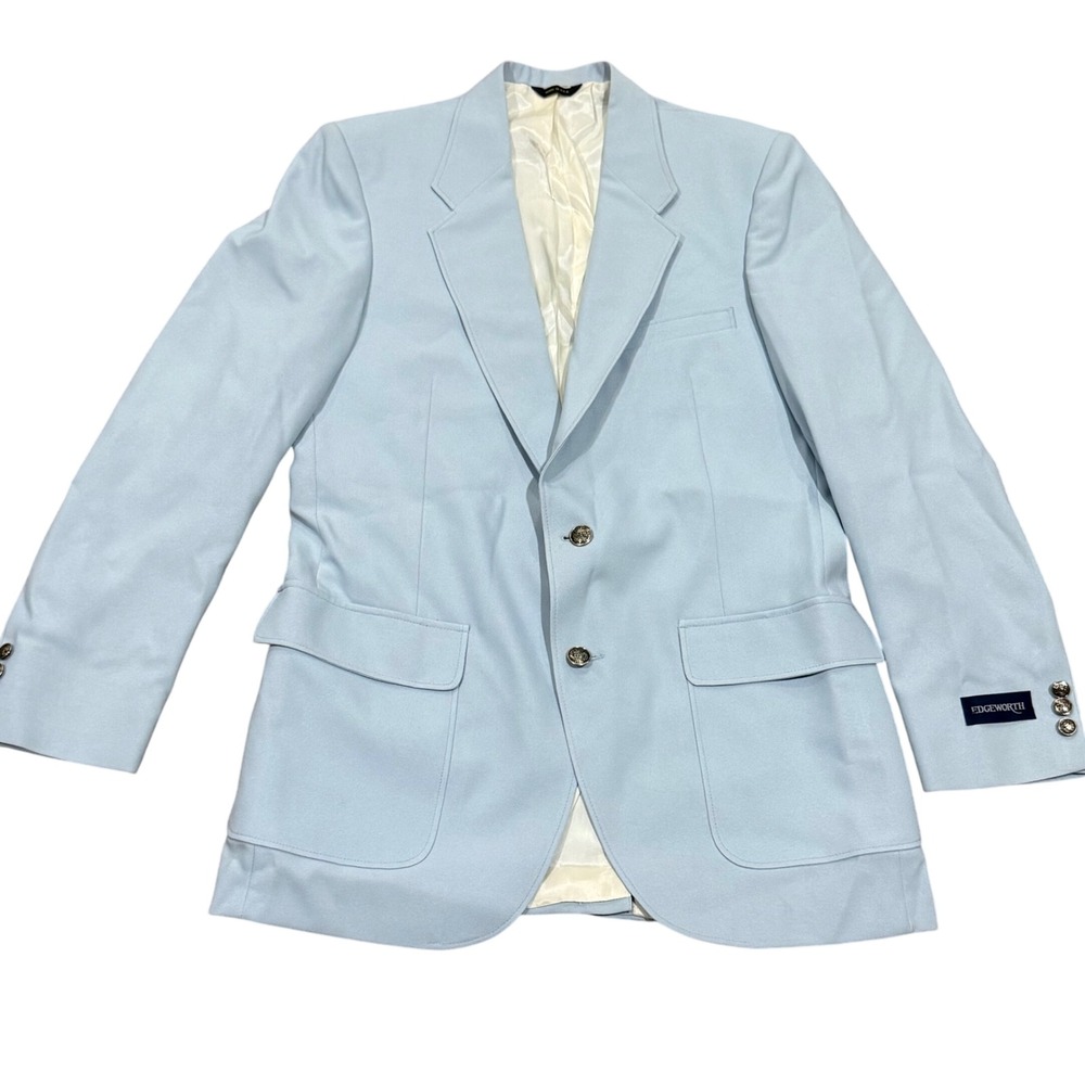 Edgeworth Menswear Blazer Vintage Textured Poly Blue Ornate Buttoned Suit Coat